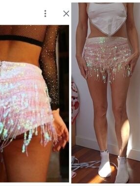 Elsie & Fred Bamba White Bioluminous Pink Fringe Skirt W Shorts Xs Marked S